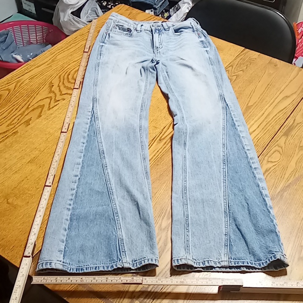 AMERICAN EAGLE Jeans Womens 00 LOW RISE BAGGY FLARE Strigid Denim Preowned Used